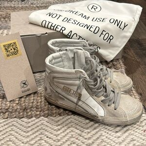 NIB Golden Goose Deluxe Brand white suede Slide Hi top sneaker size 35 brand New